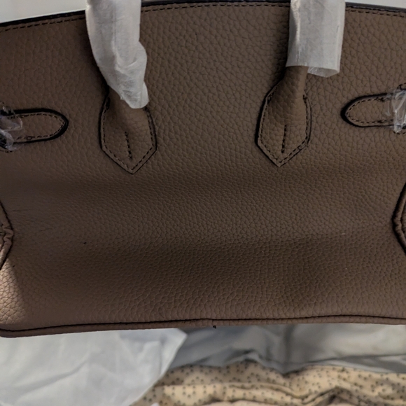 Chic Taupe Satchel with Gold Accents - Picture 5 of 5